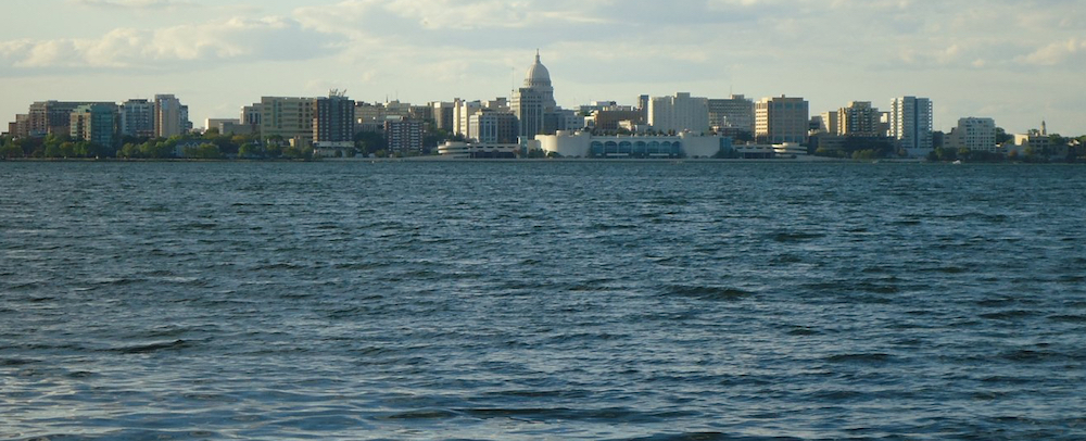Lake Monona with view of the Wisconsin State Capitol building.