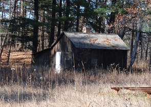 A rebuilt chicken coop along the Wisconsin River where Aldo Leopold and his family stayed during weekend retreats.