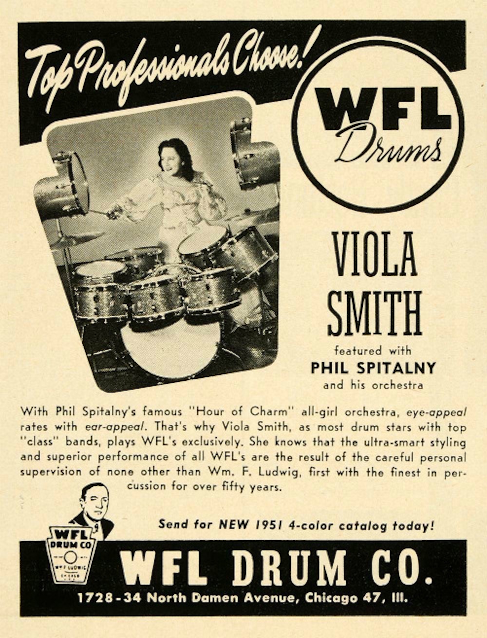 Viola Smith as an endorser for WFL Drums.